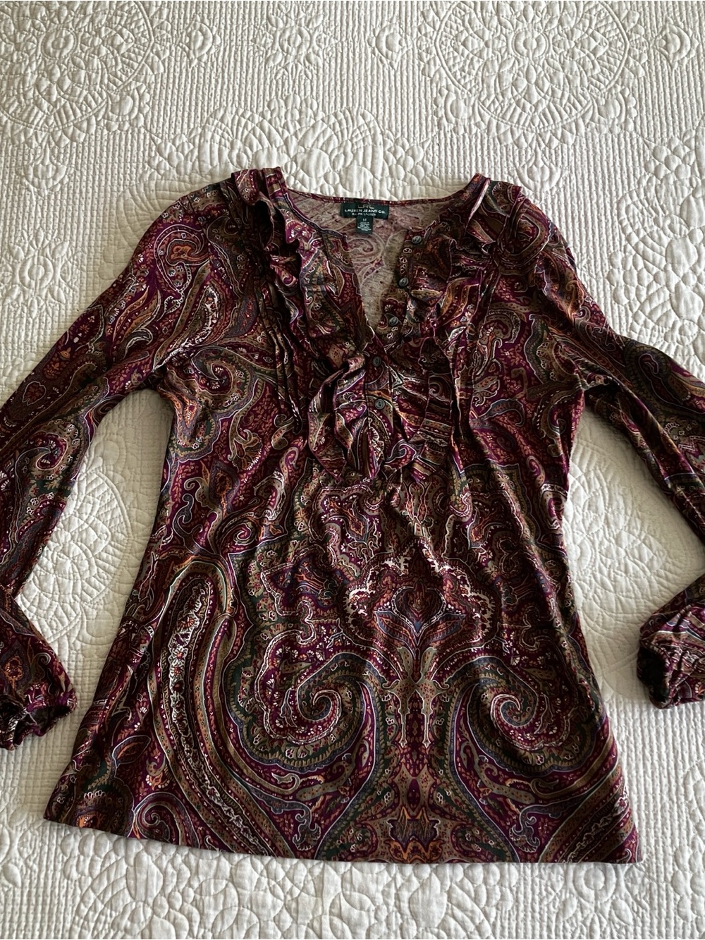 Like New Ralph Lauren cotton paisley blouse w/ruffle